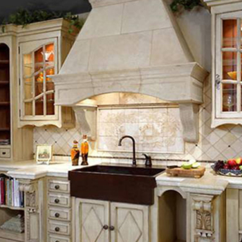 Triangular Stone Range Hood by exterior remodeling company Savannah Surfaces in Hardeeville, SC