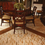 A brick and wood dining room floor